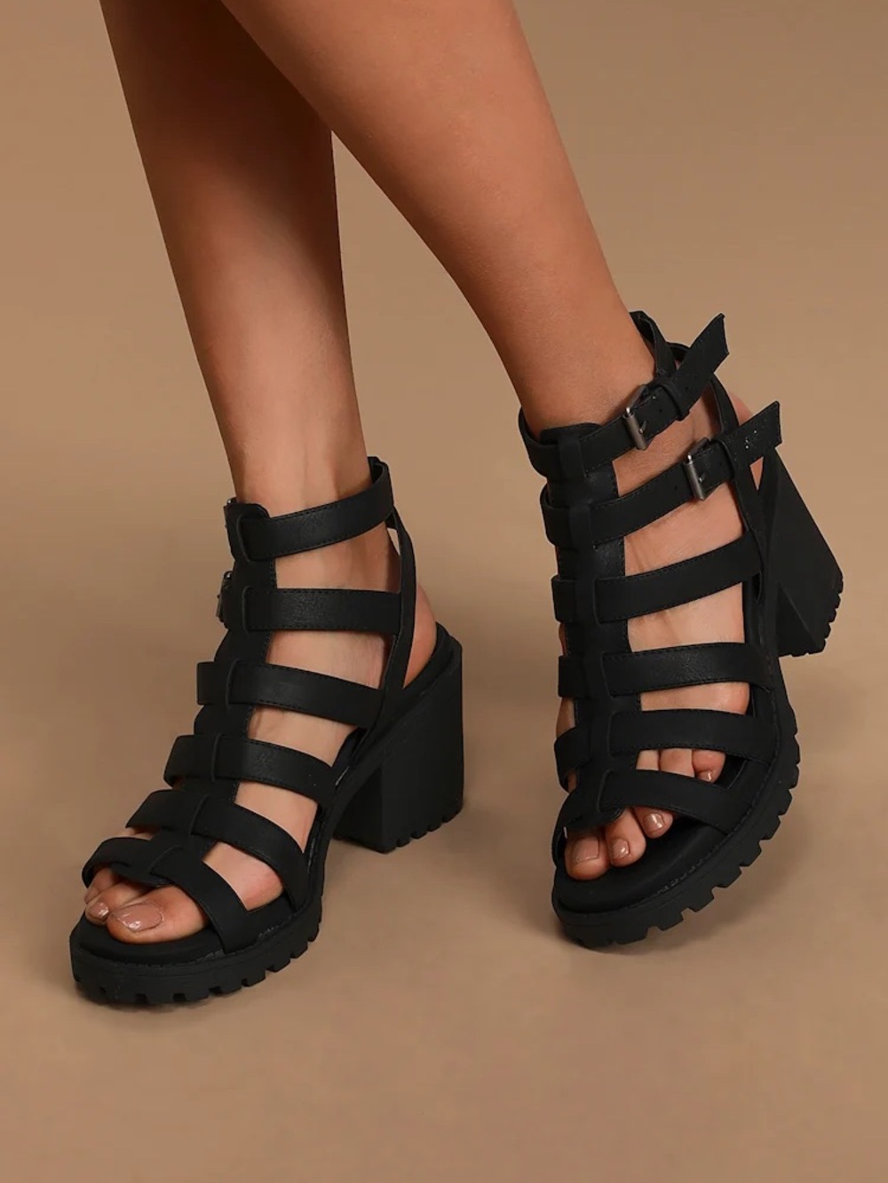 Black Block Heel Gladiator Sandal